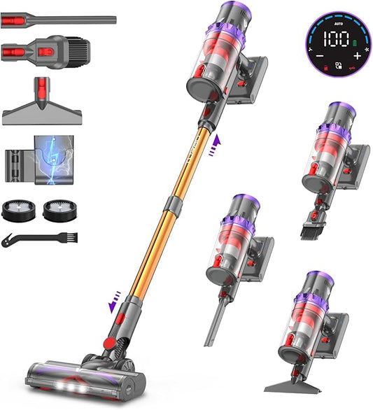 Aspirapolvere senza fili Coovy SU7 580W, 55000Pa, 75 min, LED touch, ideale per peli e tappeti.